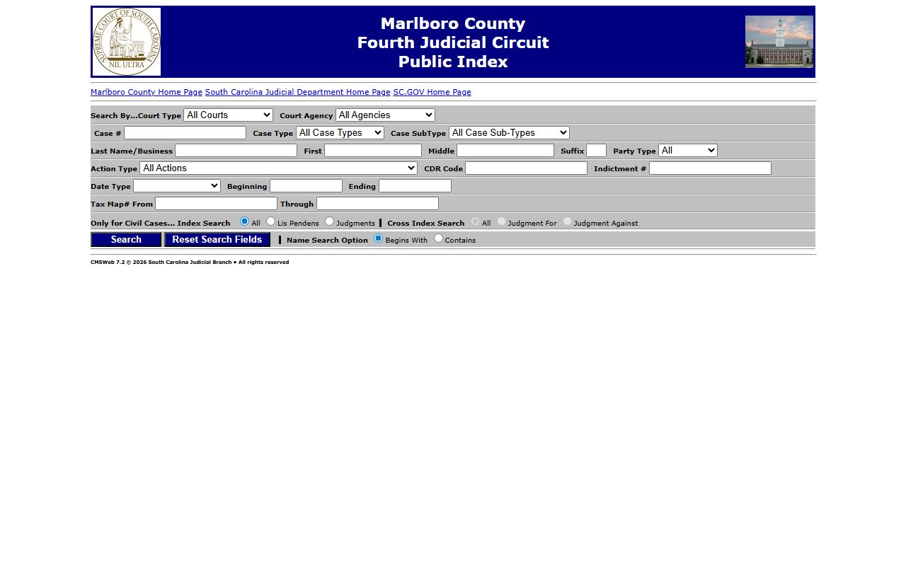 Marlboro County inmate search public index court record screen