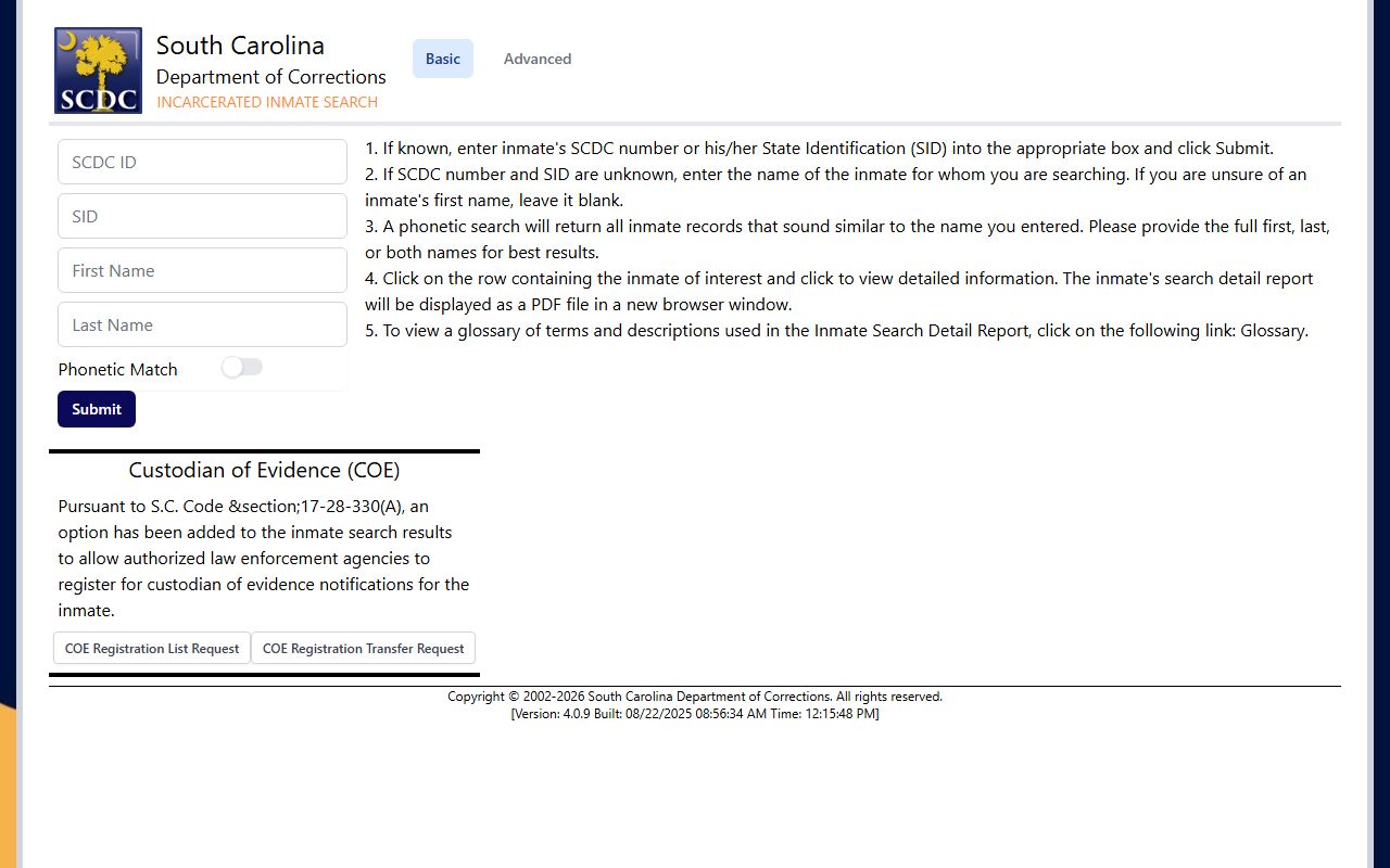 Marlboro County inmate population SCDC inmate search form